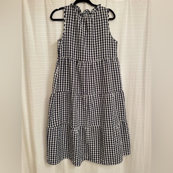 EUC MLLE GABRIELLE Navy and White check Tiered Maxi Dress - Picture 2 of 4